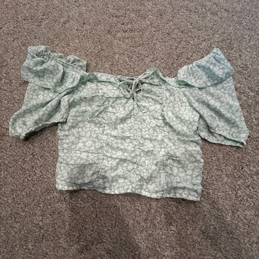 Moa Moa Mint Floral Off-Shoulder Top